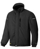Black Snickers AllRoundWork 37.5 Insulated Jacket - 1100 - snickers-online Designed to keep you warm and boost your everyday performance at work. Hardwearing, great-fitting and water-resistant, this is the go-to padded jacket when the temperature drops. Plenty of company profiling possibilities. Thick 3D mesh lining at the back retains air to increase insulation, warmth and comfort Pre-bent sleeves and stretch panels at back of shoulder provide maximum freedom of movement