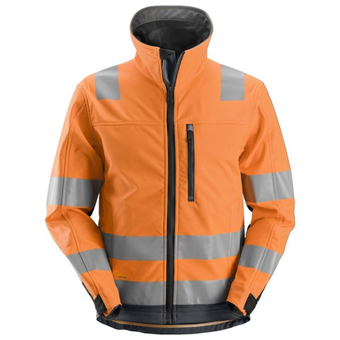 Snickers All Round Work High Vis Softshell Jacket Class 3 1230 Snickers Online This modern softshell jacket combines high visibility, amazing fit and hardwearing comfort with advanced functionality. It is windproof and water-repellent and a great choice for everyday work all year round. Engineered fit with pre-bent Cordura reinforced elbows for maximum freedom of movement. Dropped sleeve ends offer extra protection without hampering your performance. Dropped back ensures protection in all working positions.