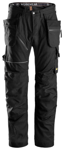 Snickers Ruff Work Cotton Holster pocket and kneepad Trouser - 6215 Snickers Online  Hardwearing everyday use work trousers with holster pockets. The trousers are built to provide working comfort in rough and demanding environments. Durable cotton reinforced with CORDURA® 1000 fabric Knee Guard™ knee protection system Holster pockets with zip compartment Cargo pocket with pen compartments ID badge holder 