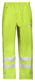Yellow Snickers Workwear Hi Vis Waterproof Rain Trousers (Lightweight) Class 2 - 8243-snickersonline A beacon in rainy weather. Completely waterproof high-visibility rain trousers. Made of stretchy PU-coated fabric with welded seams to ensure a 100% dry and comfortable working day. EN 343, EN 471, Class 2. Superior waterproof technology