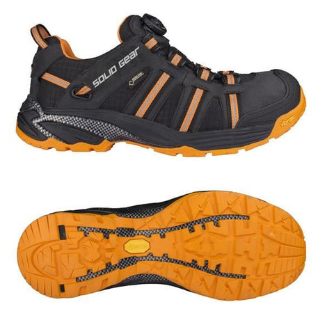 Hydra GTX Safety Shoe Soild Gear -SG80006 BOA Trainer SnickersOnline Solid Gear Hydra GTX are technical safety shoes that integrates modern design with best-in-class materials for water protection, durability and a sporty look. Waterproof and breathable GORE-TEX® lining keeps your feet dry and comfortable, while Vibram outsole and Cordura ripstop fabric offer great protection and ruggedness. The unique BOA Closure System, which distributes the pressure evenly across your feet, ensures a glove-like fit
