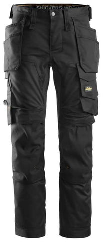 Snickers All round Work Stretchy Tapered Leg Trousers Holster Pockets - 6241 Trousers snickersonline These are our best selling Snickers workwear trousers and the cheapest. Snickers AllroundWork, Stretch Trousers with Holster Pockets -Workwear goes street smart in these best selling stretchy work trousers that feature slimmer legs for a clean,, technical look. Stretch Cordura at the knees combined with 4-way stretch