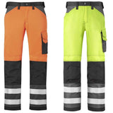 Snickers Hi Vis 3 Series Work Trousers Kneepad Pockets Class 2 -3333 Hi Vis Trousers  Snickers Online A bright innovation. Advanced work trousers combining high visibility and a contemporary design with limitless functionality at work. Count on a perfect fit and a range of smart pockets. EN 471, Class 2. Advanced cut with Twisted Leg design and Snickers Workwear Gusset in crotch for outstanding working comfort with every move Three reflective stripes on back of the leg