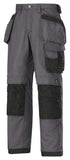 Grey Snickers Work Trousers with Kneepad & Holster Pockets . Canvas+-3214 Trousers snickers online workwear Amazing work trousers made in extremely comfortable yet durable Canvas+ fabric. Features an advanced cut with Twisted Leg design, Cordura ®reinforcements for extra durability and a range of pockets, including holster pockets and phone compartment. Advanced cut with Twisted Leg design and Snickers Workwear